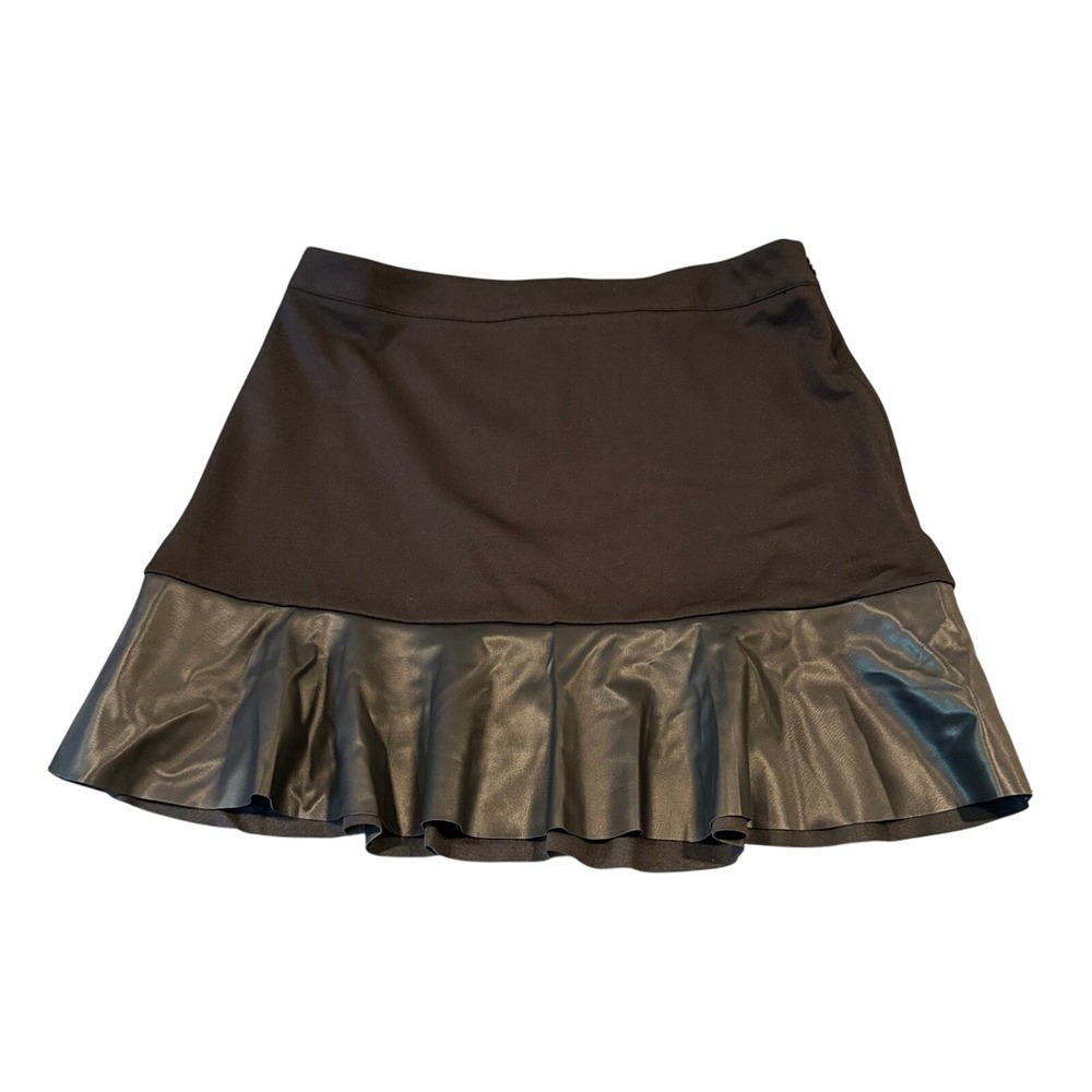 Michael Kors Black Faux Leather Ruffle Hem Stretch Skirt Size XL NWT